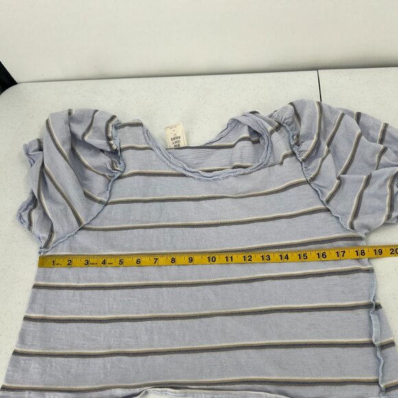 Free People S/P We The Free Stripe Crop Top Raw Seam Puff Sleeve Boho Tee - Picture 4 of 11